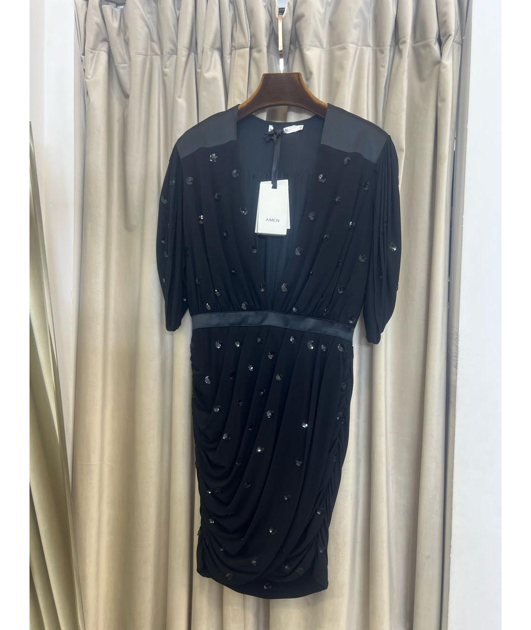 AMEN Черное вискозное коктейльное платье, фото 7