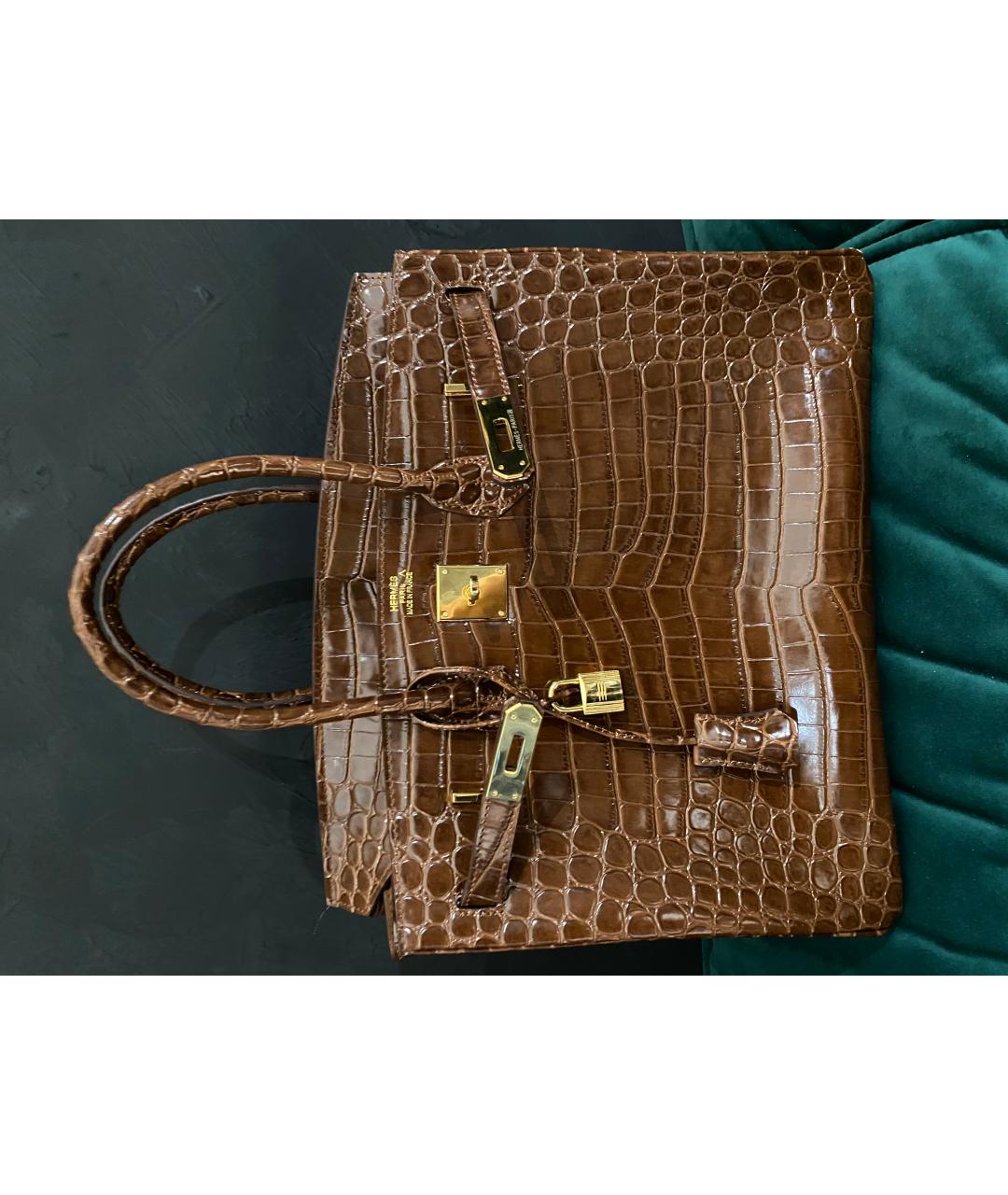 HERMES PRE-OWNED Коричневая сумка с короткими ручками из экзотической кожи, фото 8