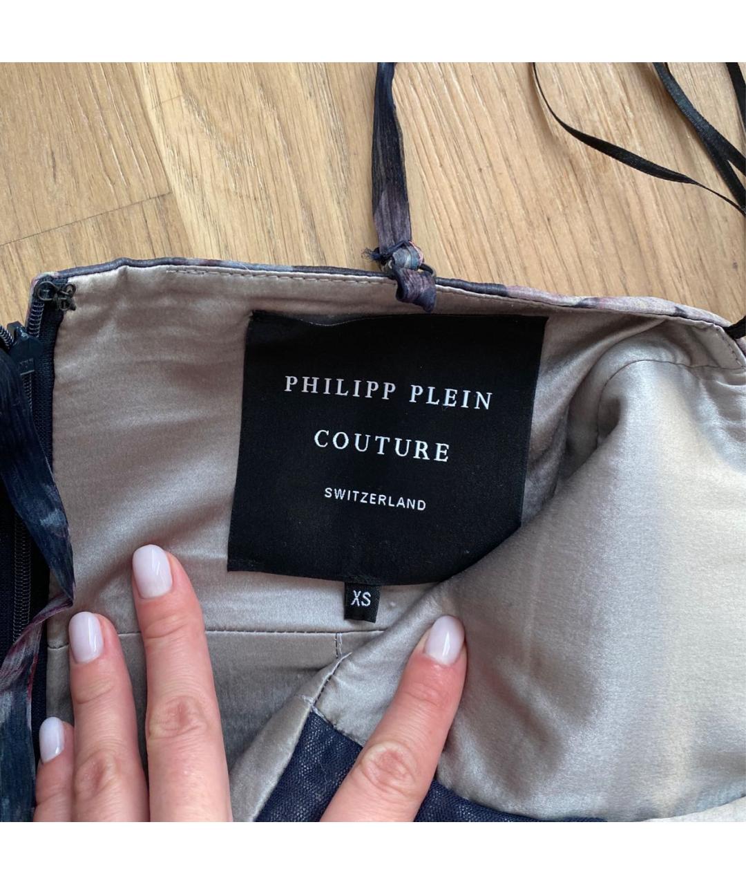 PHILIPP PLEIN Темно-синее шелковое коктейльное платье, фото 4