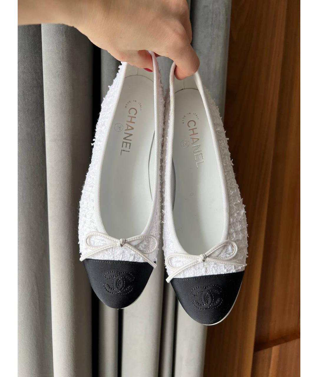 CHANEL Белые текстильные балетки, фото 3