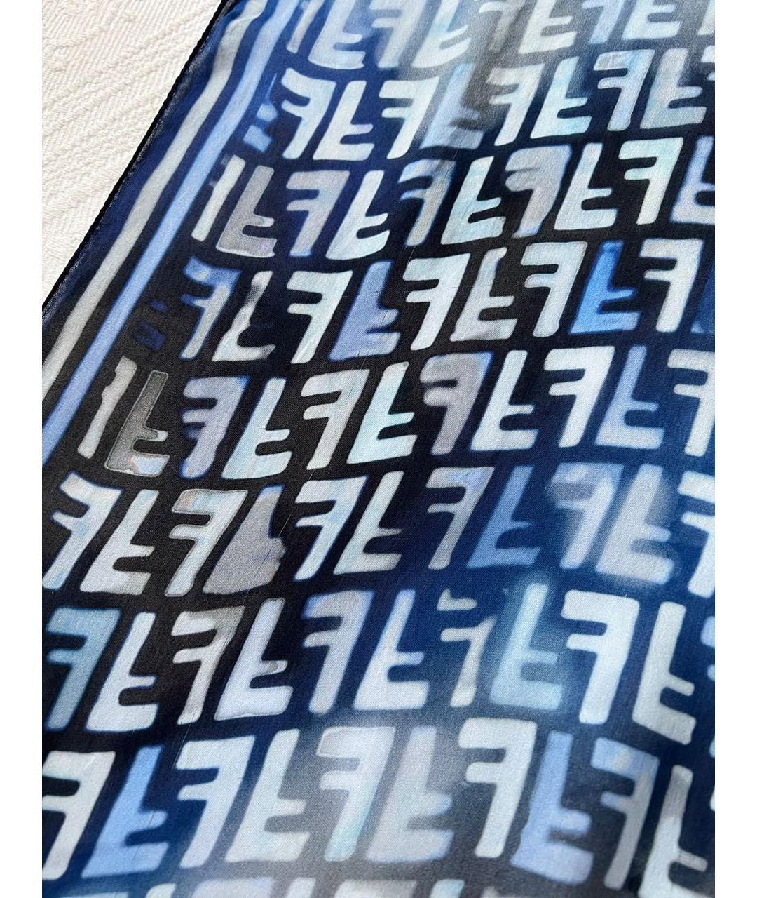 FENDI Синий шелковый шарф, фото 5