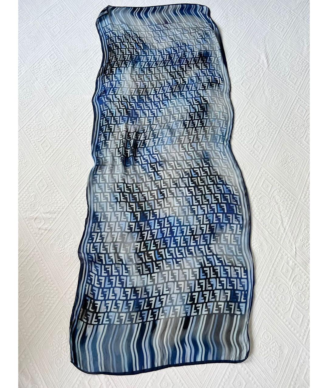 FENDI Синий шелковый шарф, фото 2