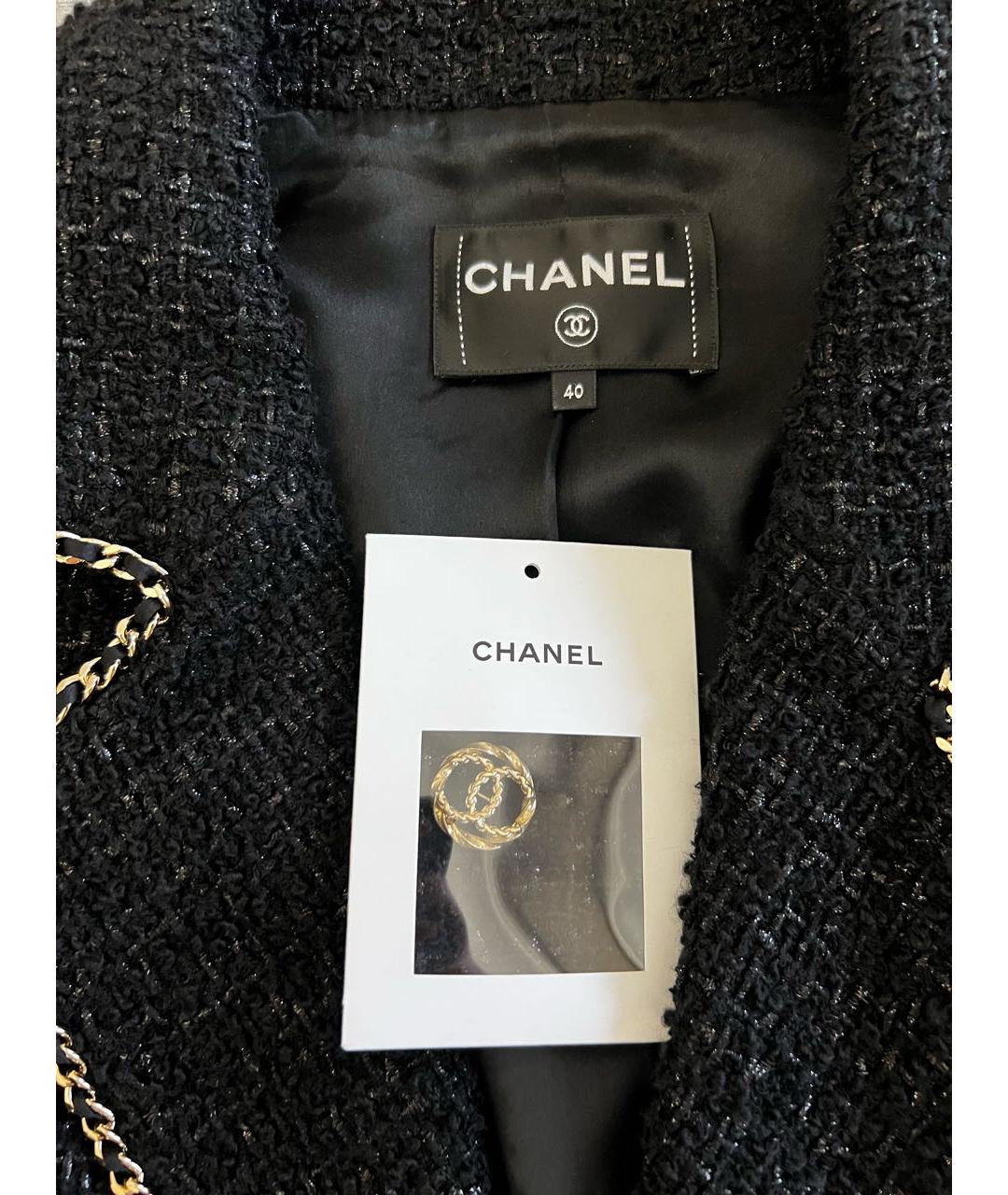 CHANEL PRE-OWNED Черный твидовый жакет/пиджак, фото 4