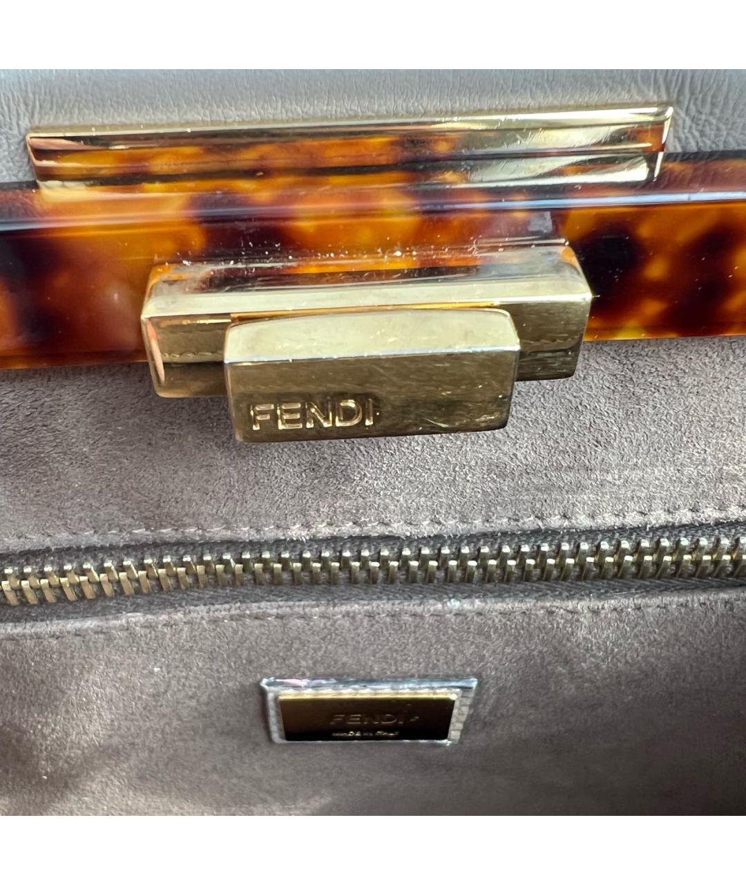 FENDI Бежевая кожаная сумка с короткими ручками, фото 4