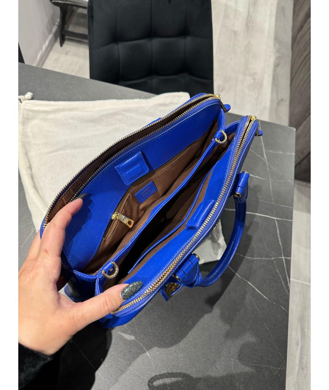 RALPH LAUREN Синяя кожаная сумка с короткими ручками, фото 3