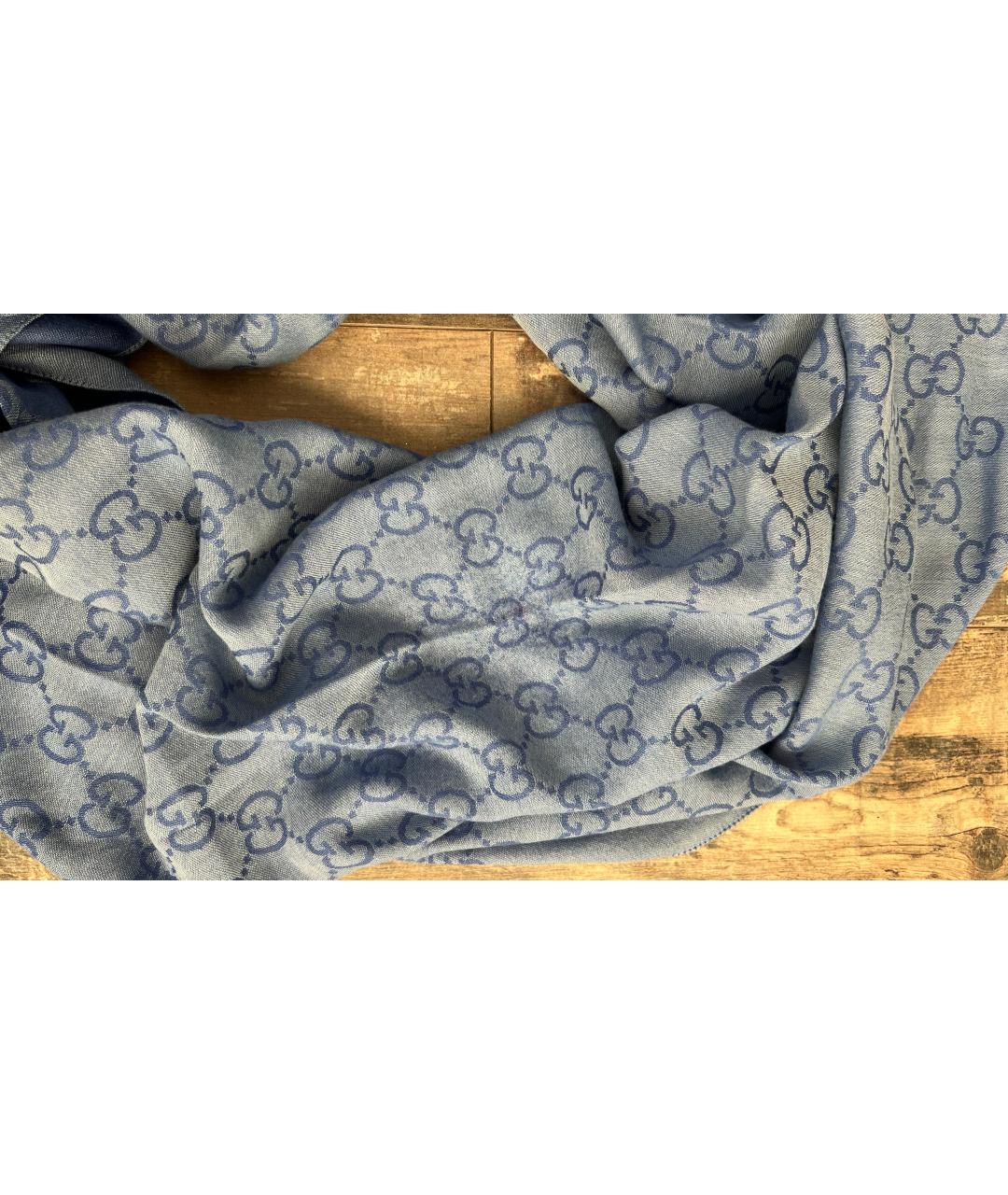 GUCCI Голубой кашемировый шарф, фото 5