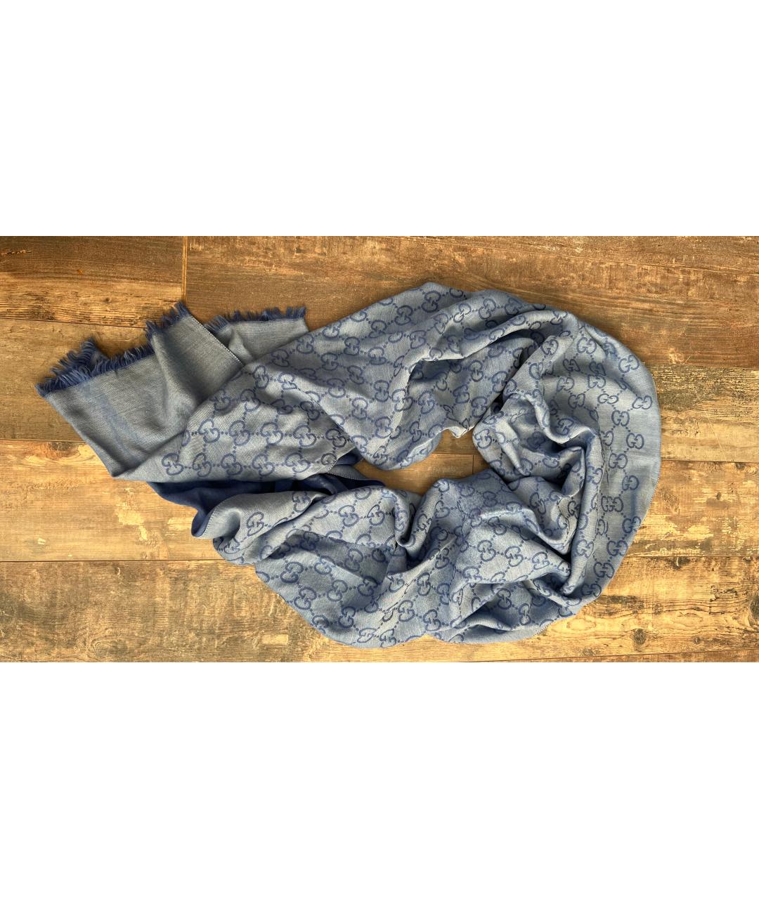 GUCCI Голубой кашемировый шарф, фото 4