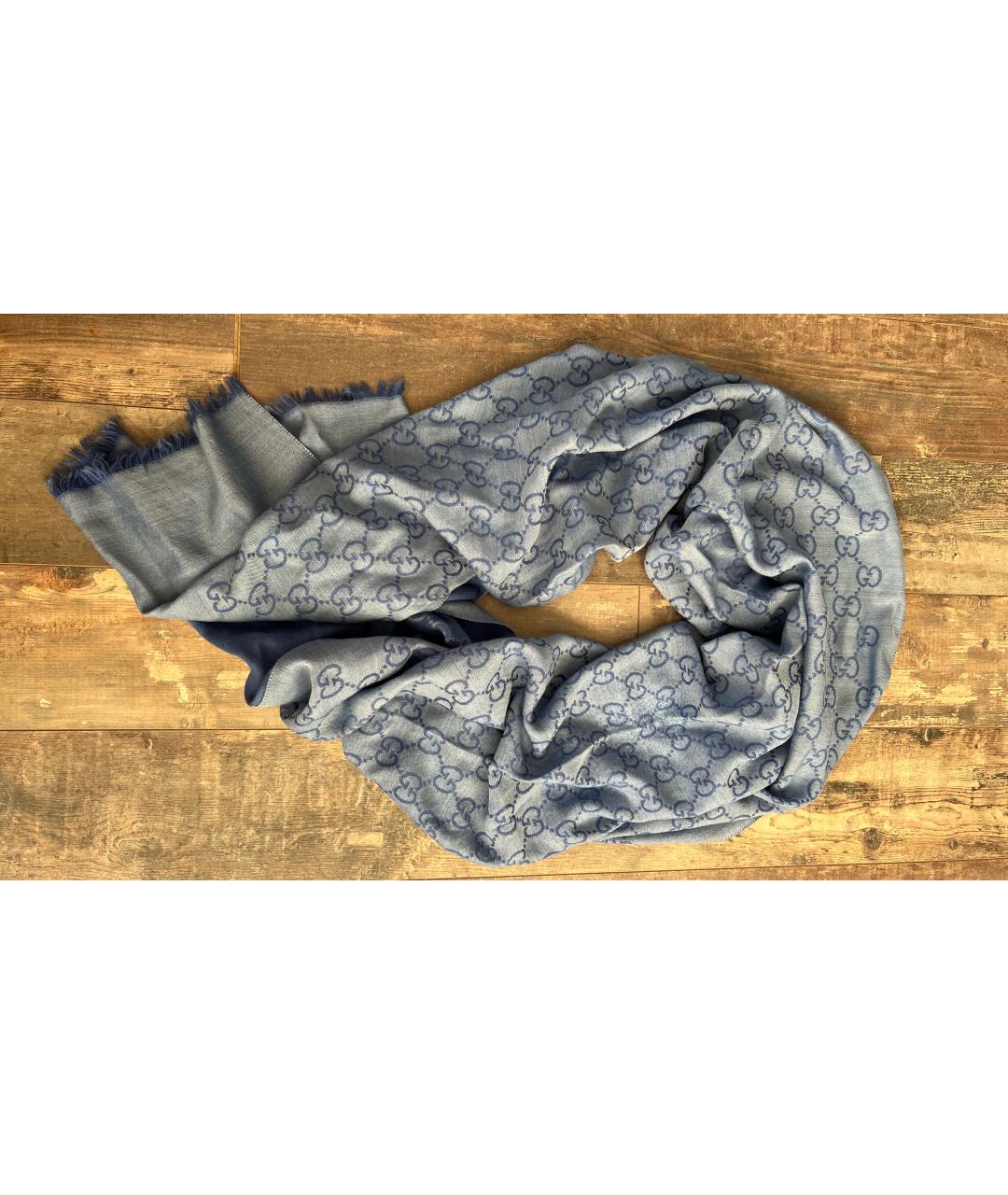 GUCCI Голубой кашемировый шарф, фото 6