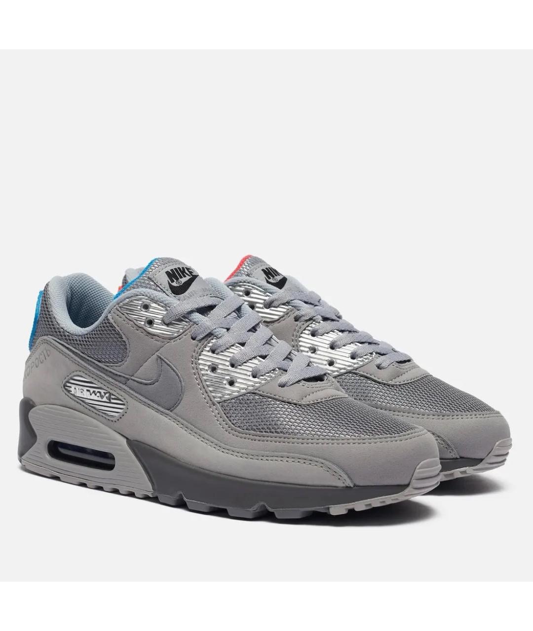 NIKE Серебряные кожаные низкие кроссовки / кеды, фото 2