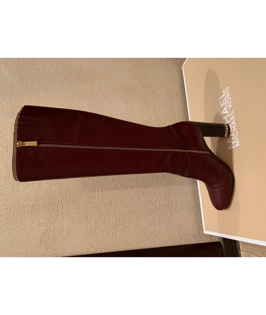 MICHAEL KORS Бордовые кожаные сапоги, фото 2