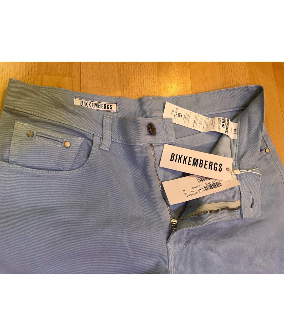 BIKKEMBERGS Голубые хлопко-эластановые джинсы скинни, фото 3