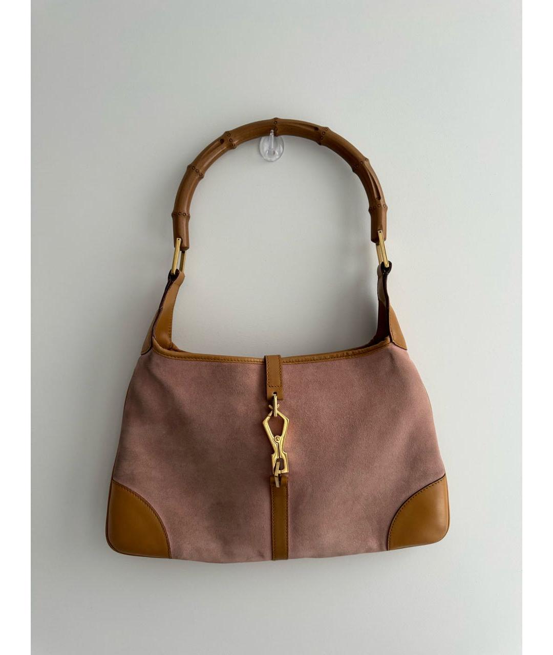 GUCCI Розовая замшевая сумка с короткими ручками, фото 9