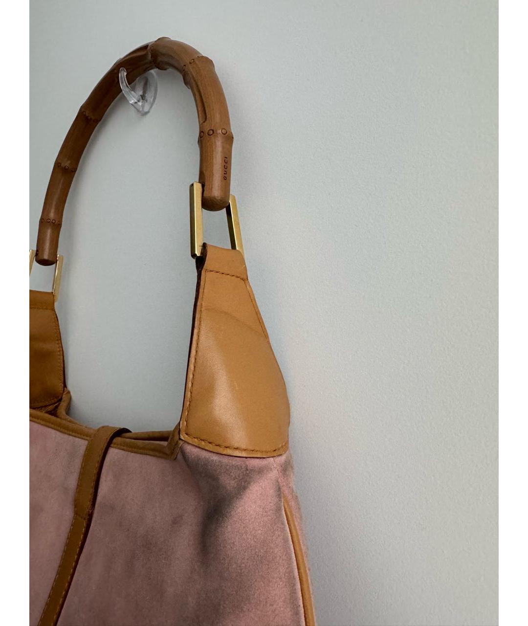 GUCCI Розовая замшевая сумка с короткими ручками, фото 7