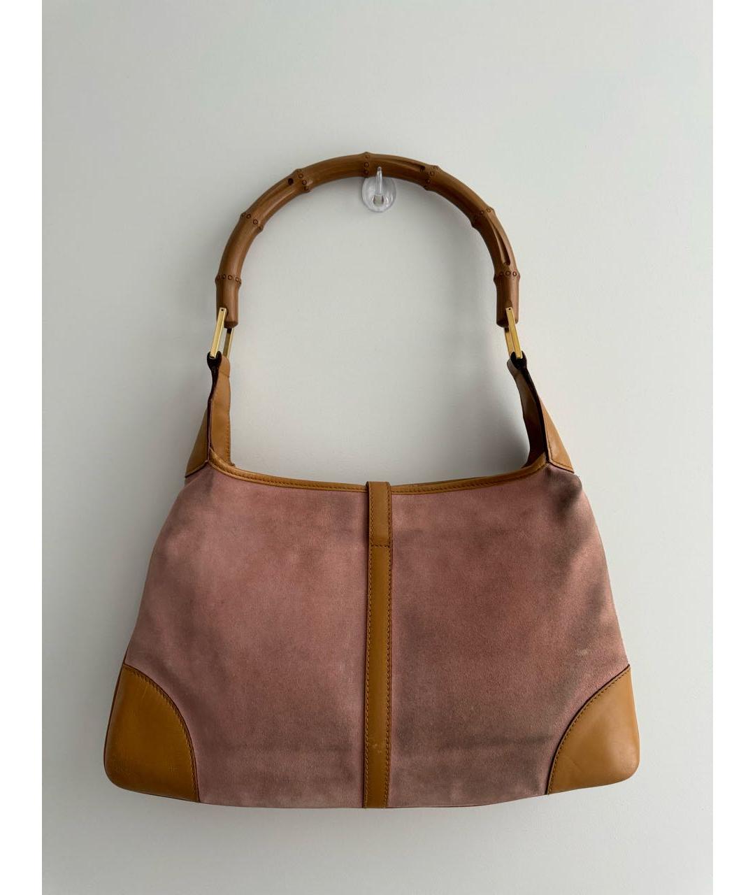 GUCCI Розовая замшевая сумка с короткими ручками, фото 3