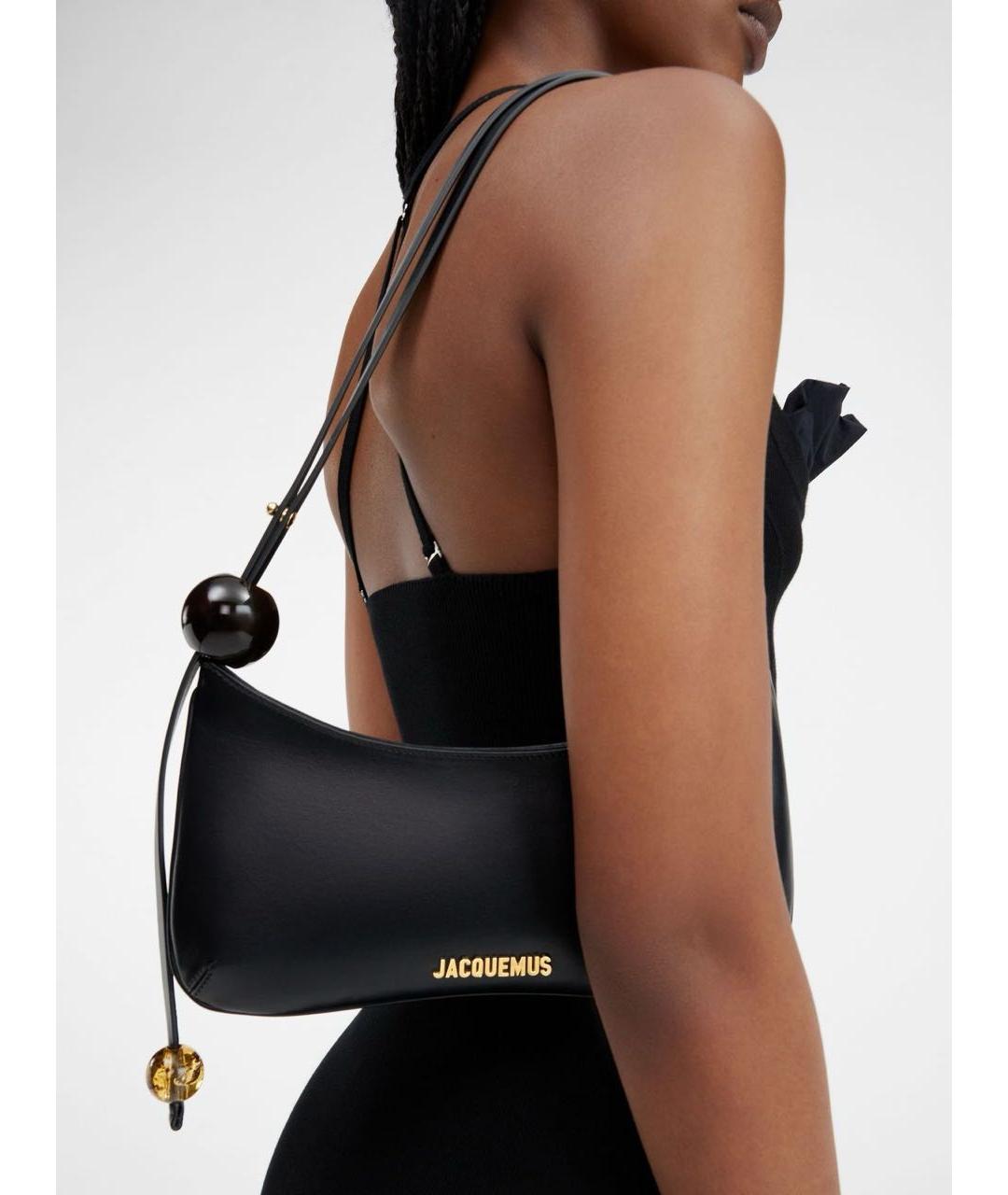JACQUEMUS Черная кожаная сумка через плечо, фото 3