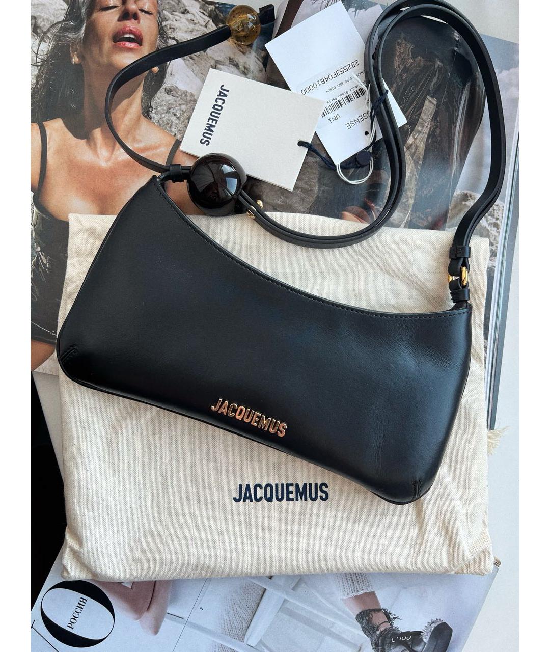 JACQUEMUS Черная кожаная сумка через плечо, фото 2