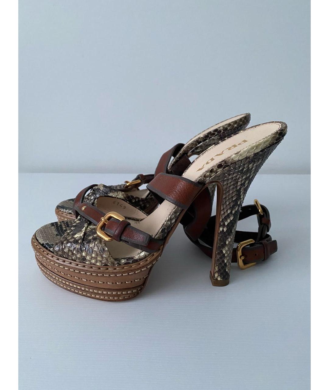 PRADA Коричневые босоножки из экзотической кожи, фото 3