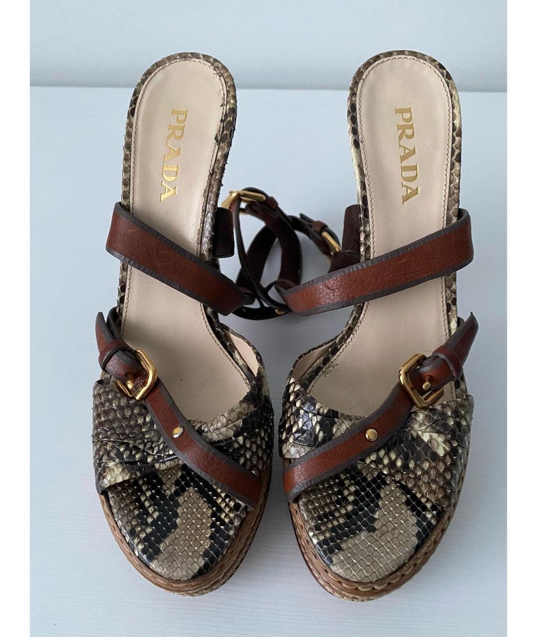 PRADA Коричневые босоножки из экзотической кожи, фото 2