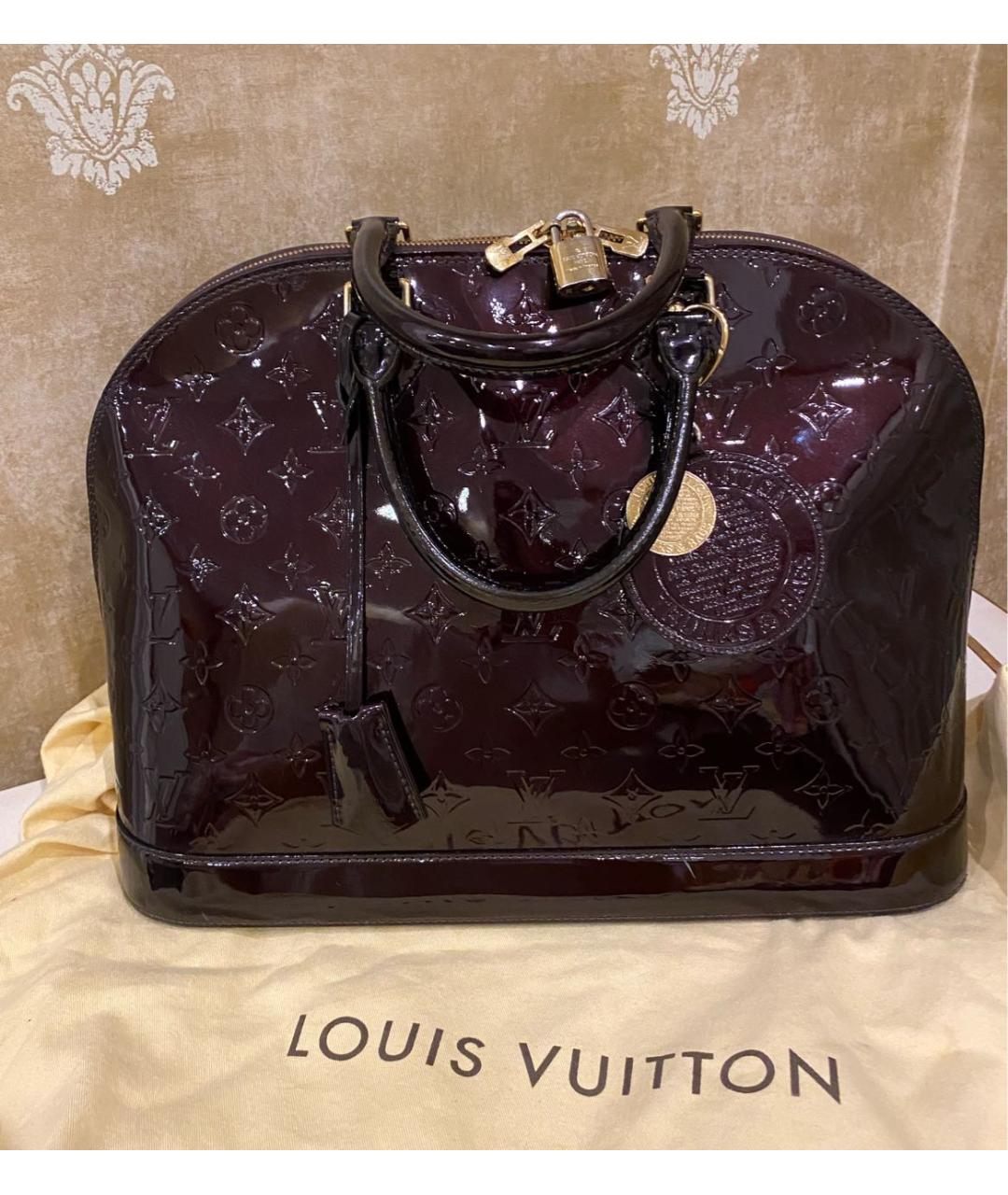 LOUIS VUITTON Бордовая сумка тоут из лакированной кожи, фото 5