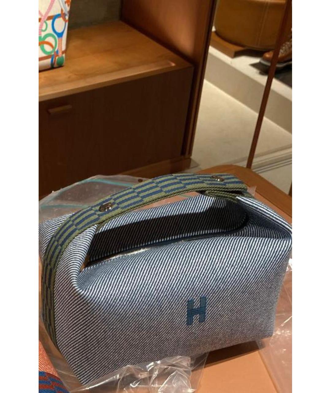 HERMES PRE-OWNED Темно-синяя твидовая косметичка, фото 3