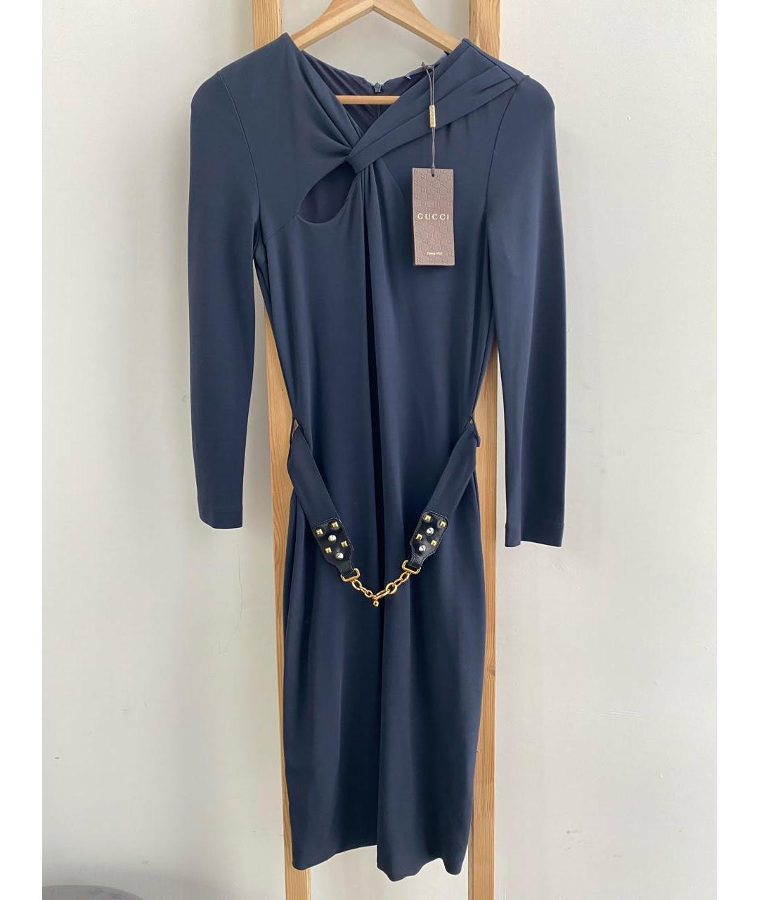 GUCCI Темно-синее вискозное вечернее платье, фото 8