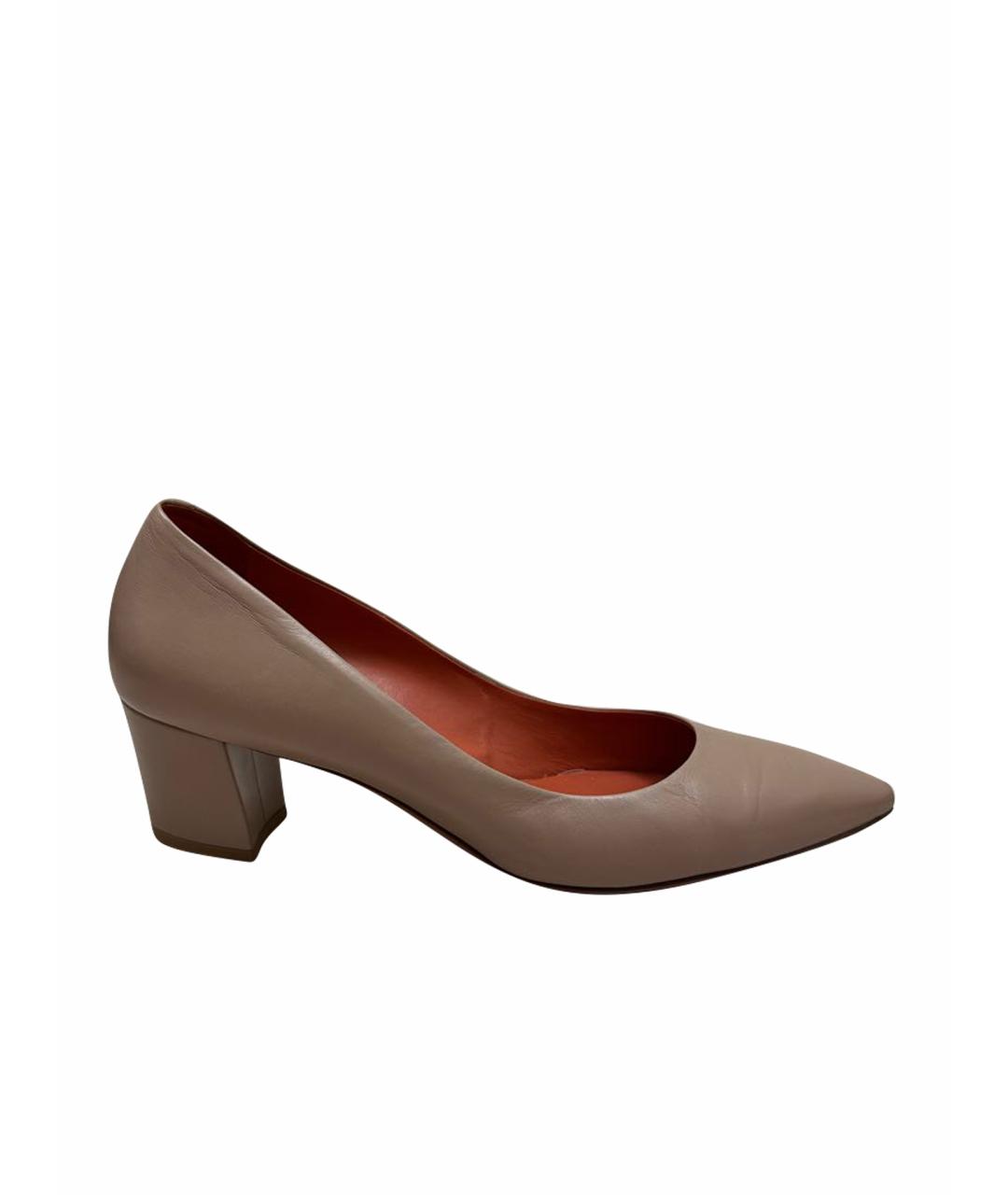 SANTONI Бежевые кожаные лодочки на низком каблуке, фото 1