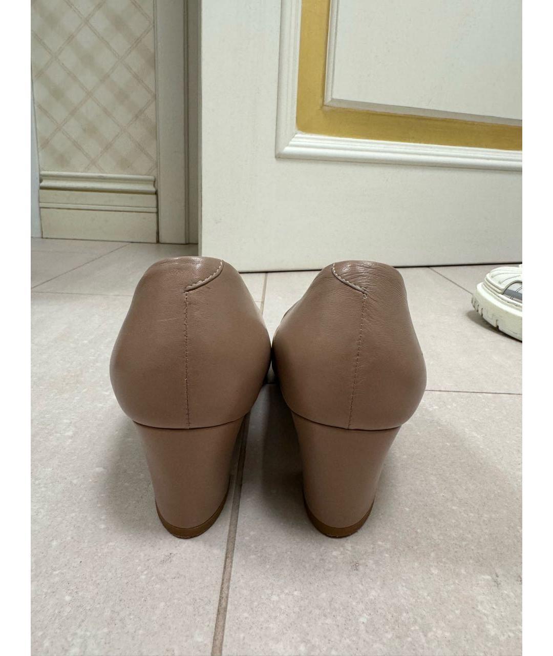 SANTONI Бежевые кожаные лодочки на низком каблуке, фото 3