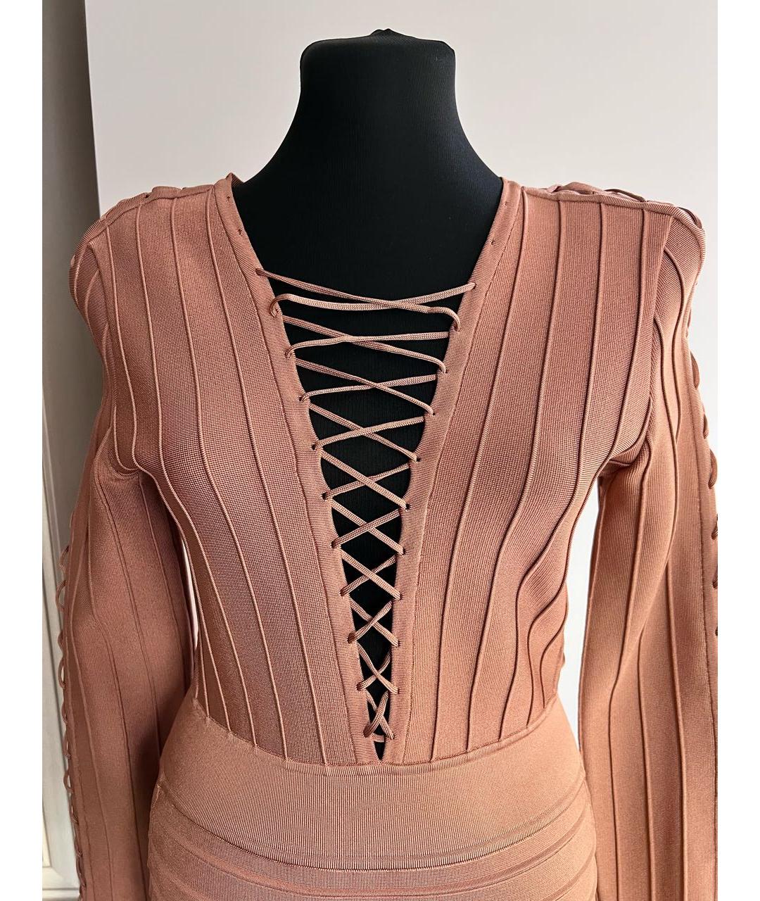 BALMAIN Коричневое вискозное коктейльное платье, фото 2