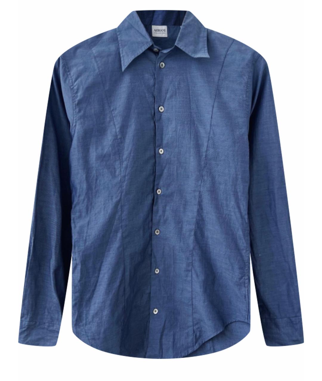 ARMANI COLLEZIONI Синяя хлопковая классическая рубашка, фото 1