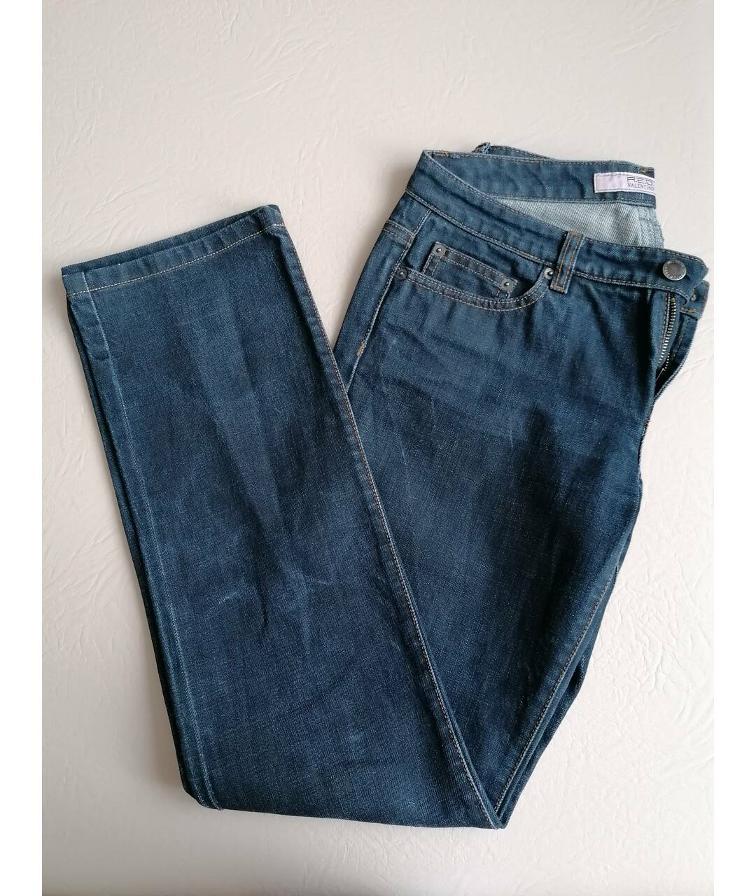 RED VALENTINO Темно-синие хлопковые прямые джинсы, фото 2