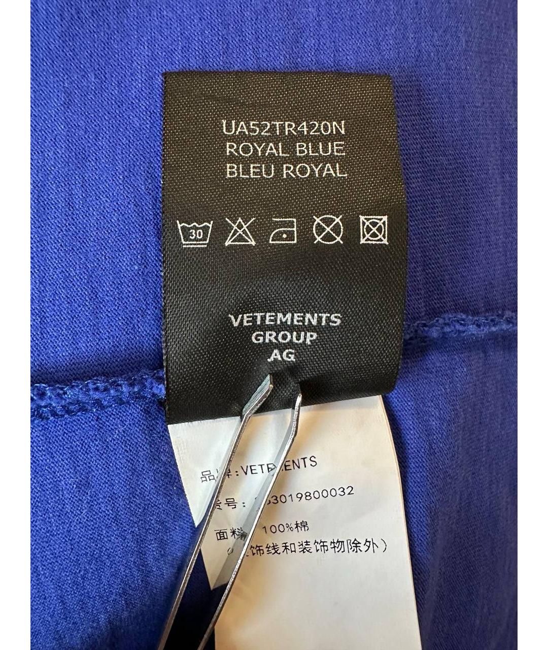 VETEMENTS Синяя хлопковая футболка, фото 9
