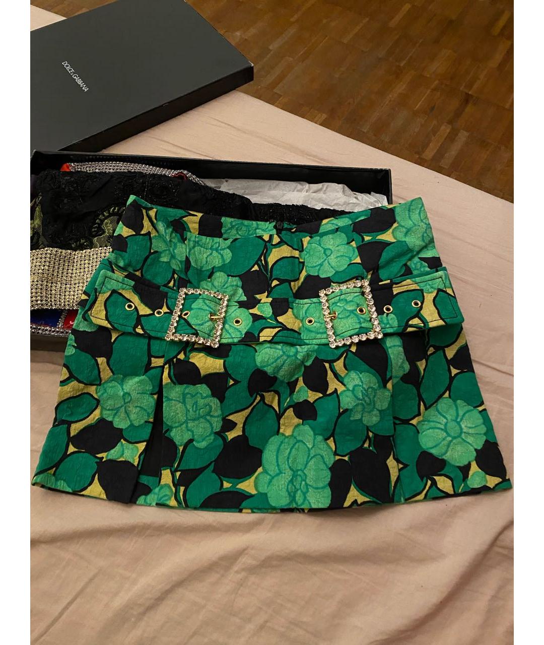 DOLCE&GABBANA Зеленая хлопковая юбка мини, фото 7