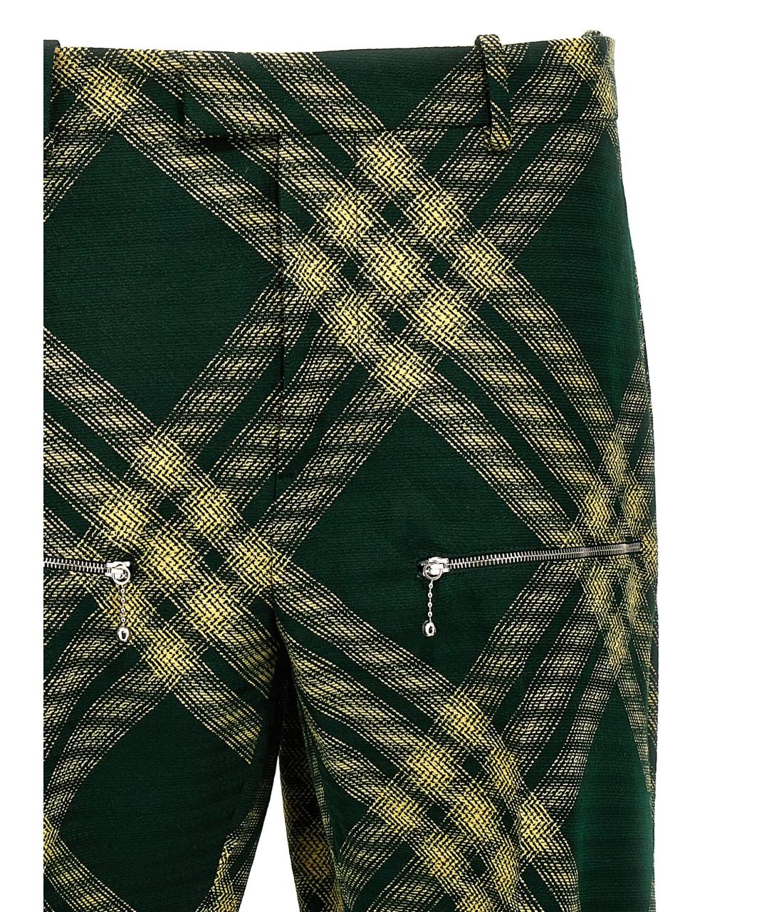 BURBERRY Зеленые шерстяные повседневные брюки, фото 3