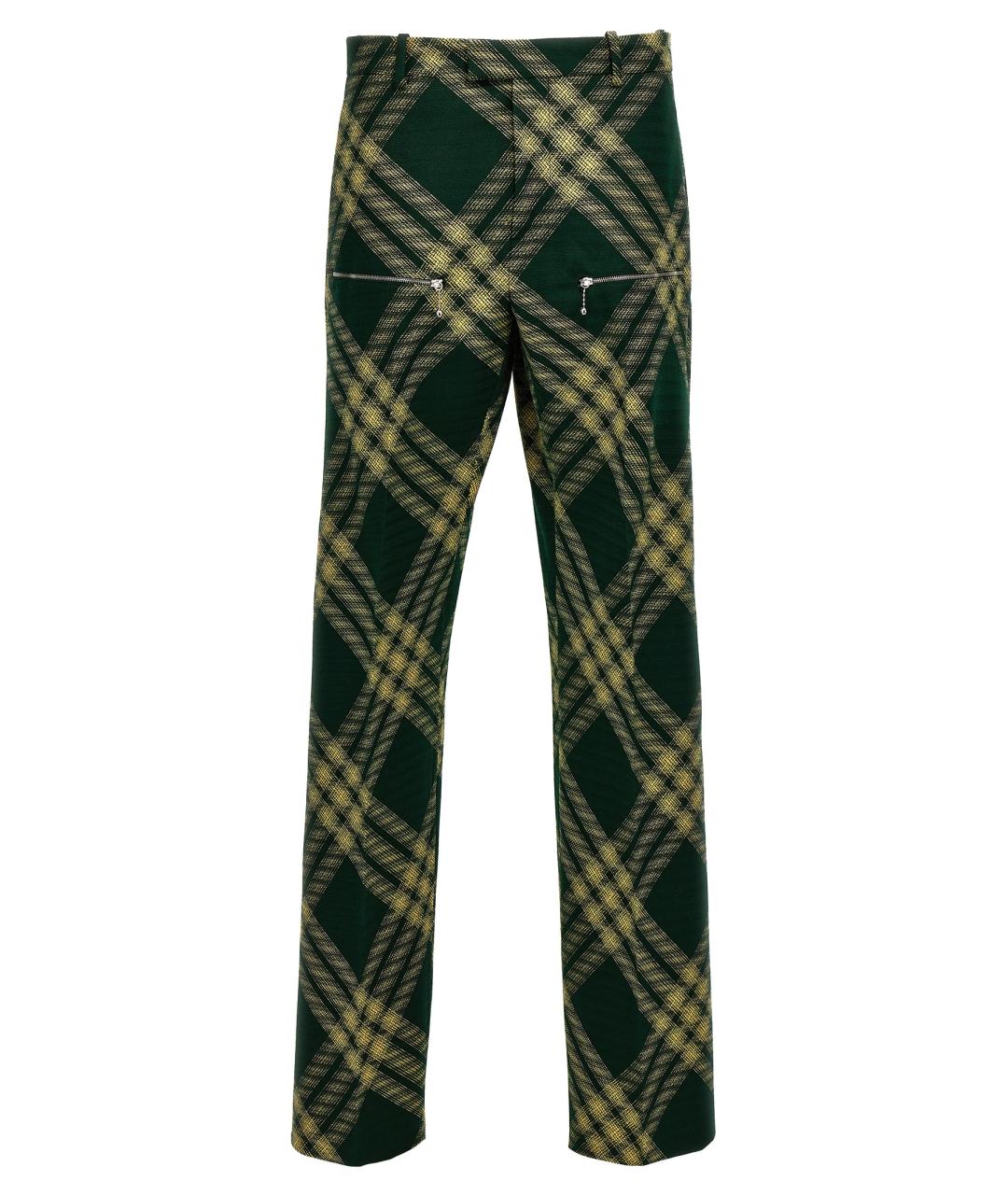 BURBERRY Зеленые шерстяные повседневные брюки, фото 1