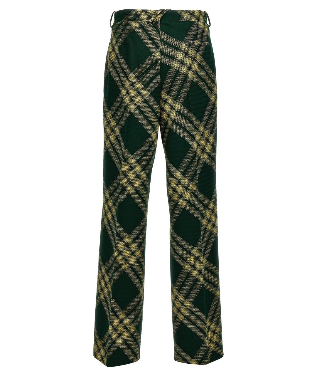 BURBERRY Зеленые шерстяные повседневные брюки, фото 2