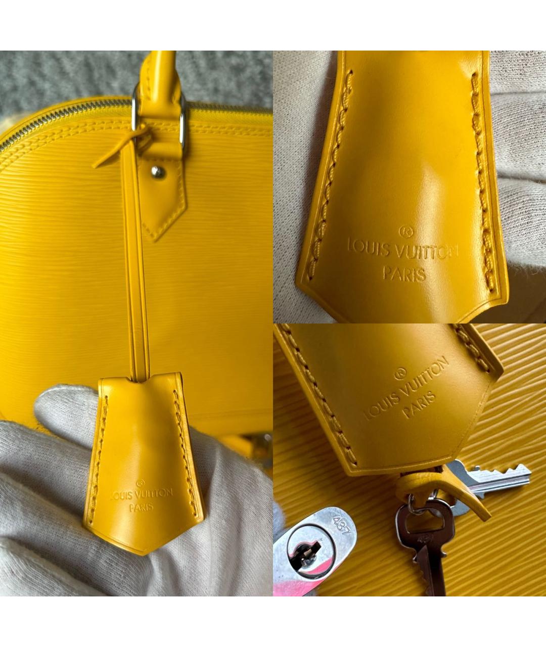 LOUIS VUITTON Желтая кожаная сумка с короткими ручками, фото 5