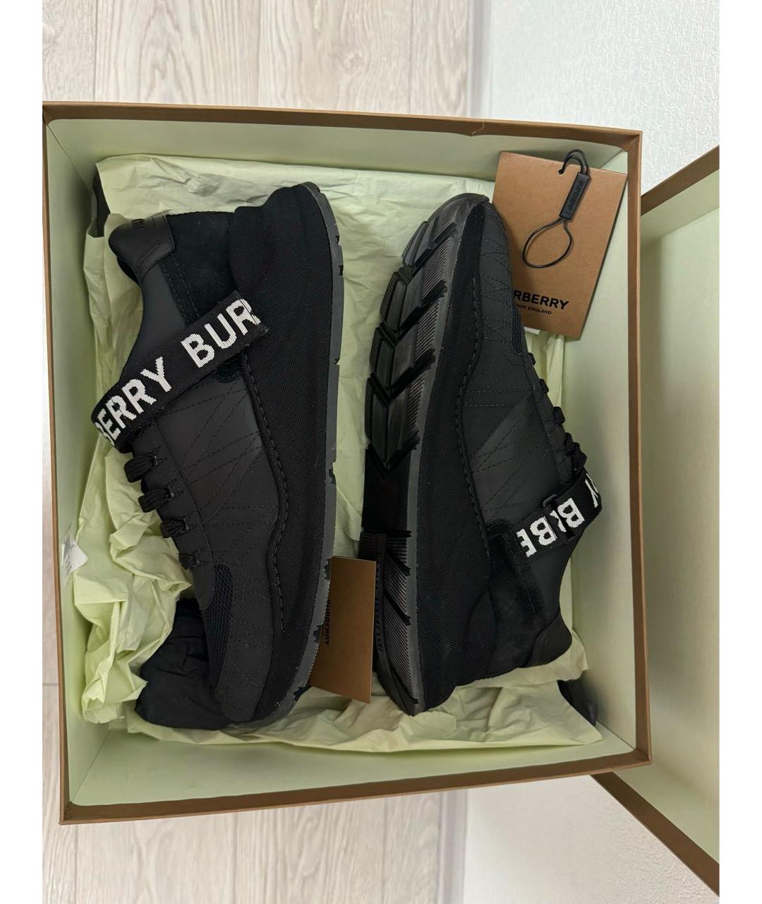 BURBERRY Черные кожаные низкие кроссовки / кеды, фото 7