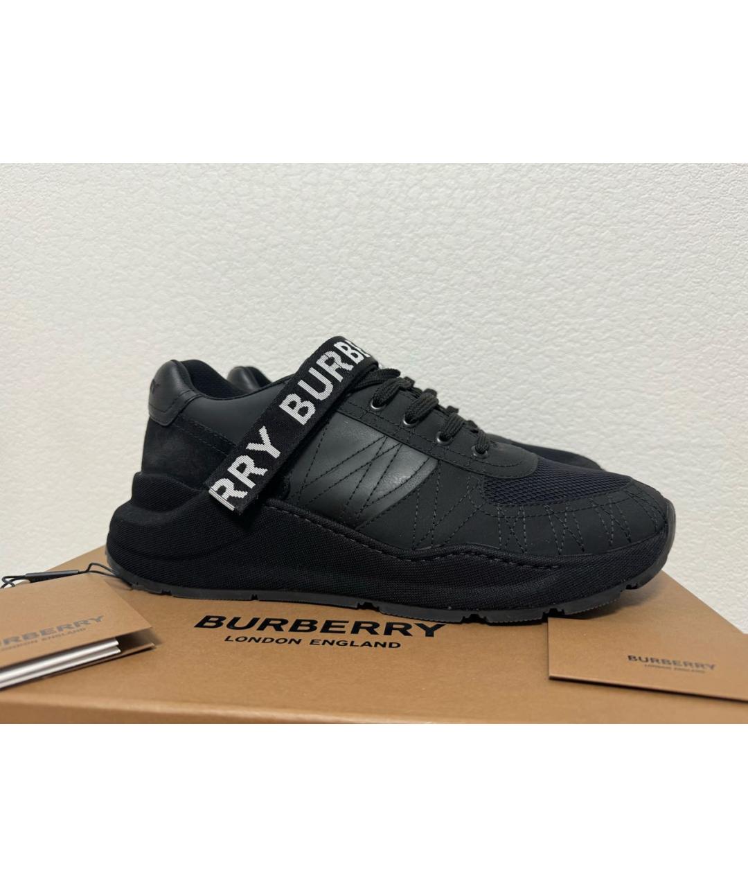 BURBERRY Черные кожаные низкие кроссовки / кеды, фото 9