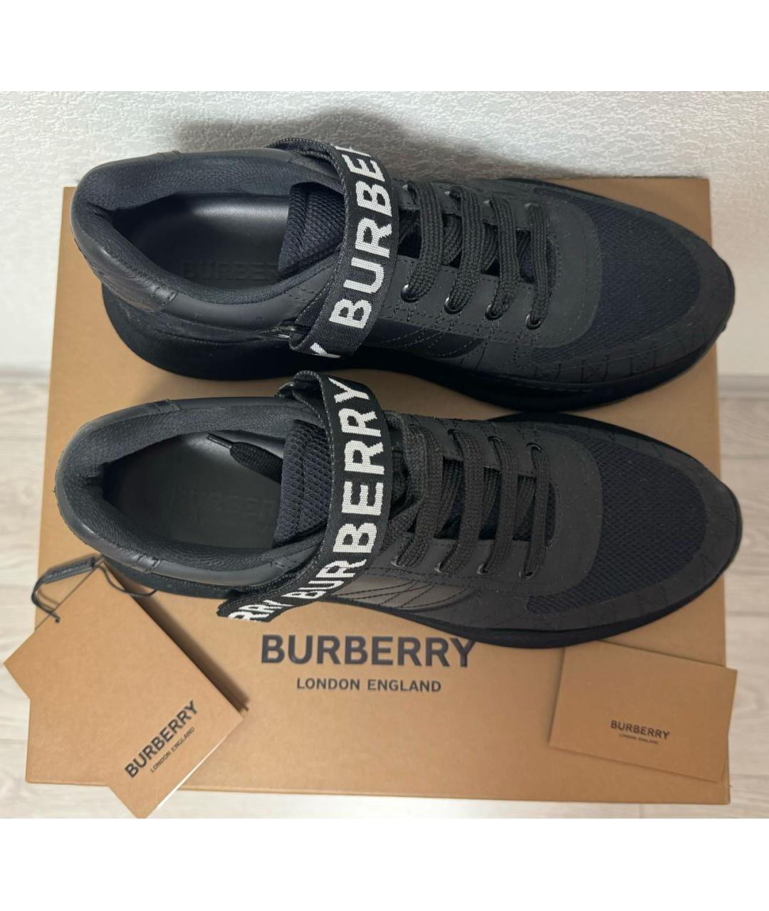 BURBERRY Черные кожаные низкие кроссовки / кеды, фото 4
