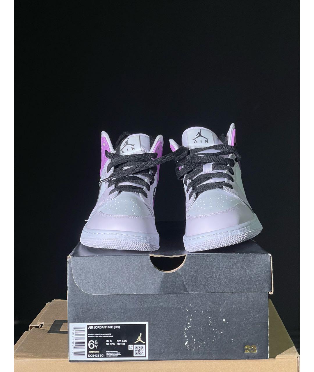 JORDAN Фиолетовые кожаные высокие кроссовки / кеды, фото 4