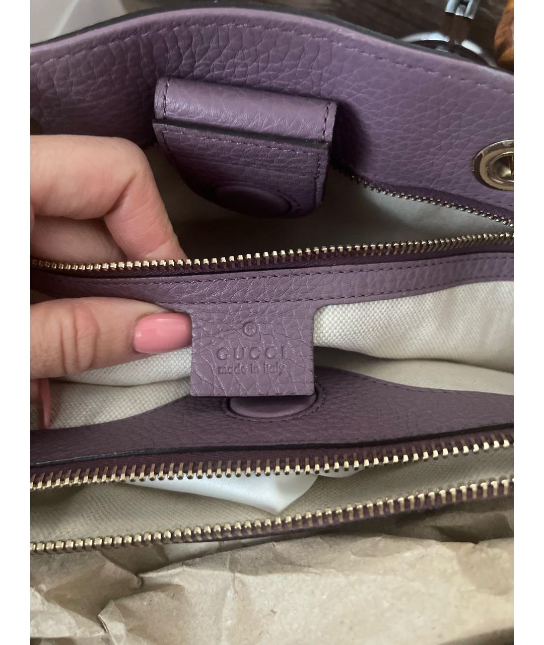 GUCCI Фиолетовая кожаная сумка с короткими ручками, фото 7