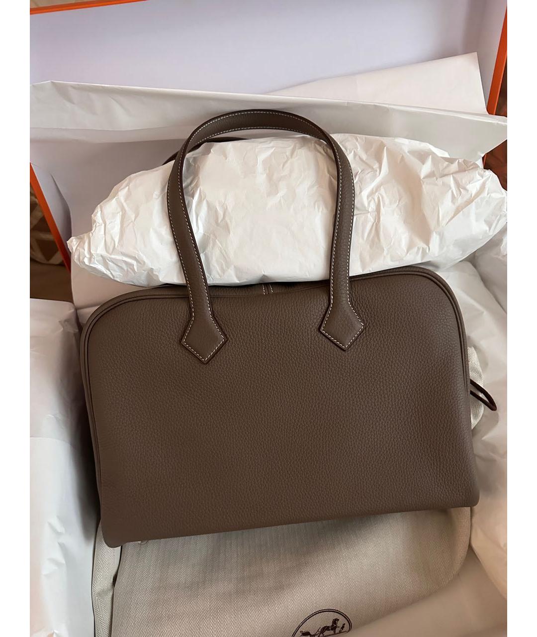 HERMES Бежевая кожаная сумка с короткими ручками, фото 8