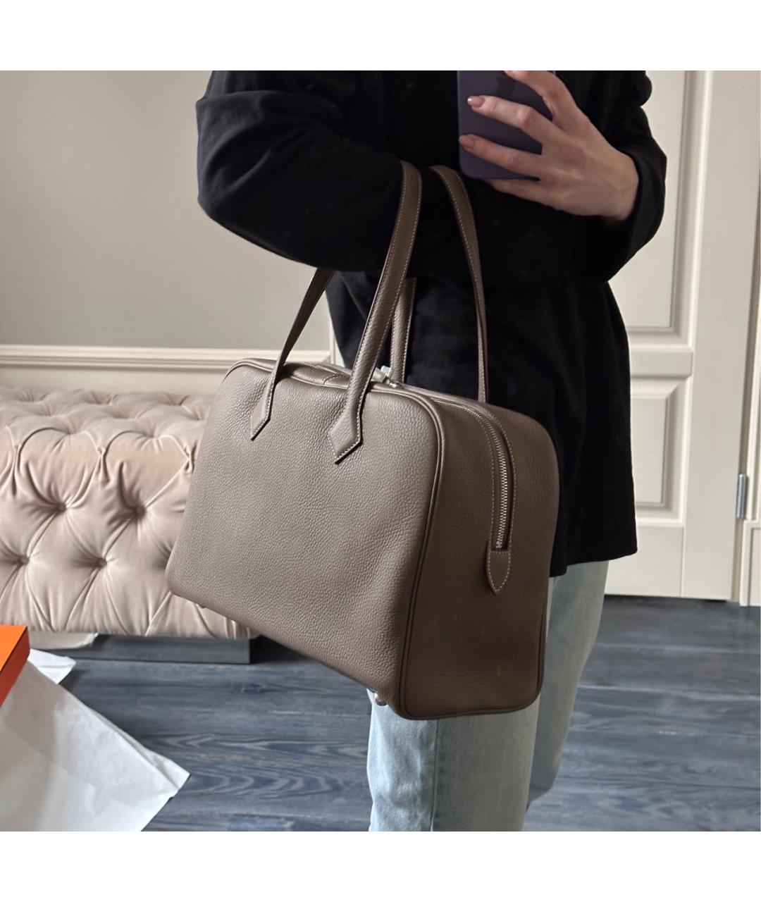 HERMES Бежевая кожаная сумка с короткими ручками, фото 5