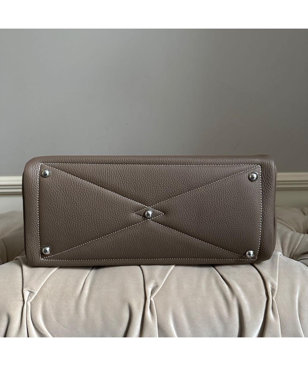 HERMES Бежевая кожаная сумка с короткими ручками, фото 3