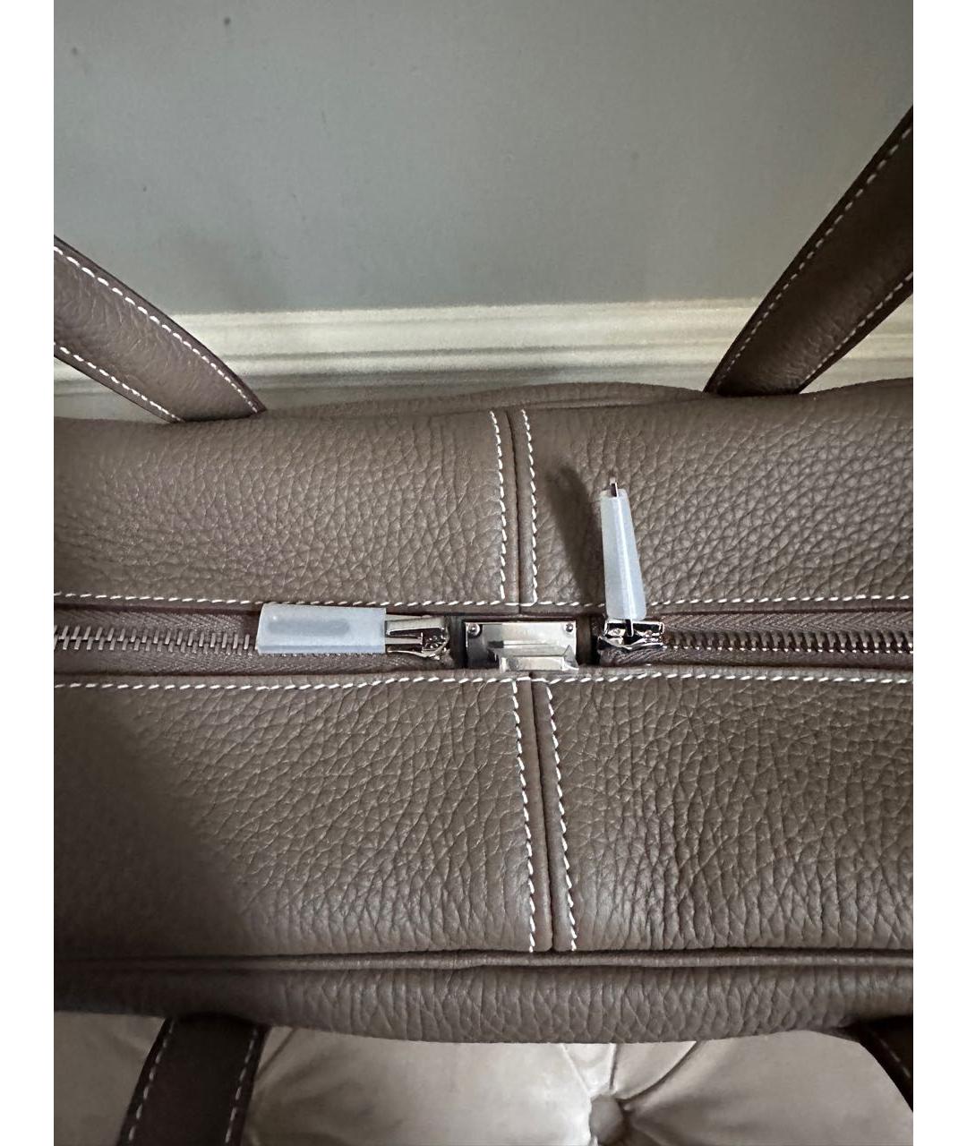 HERMES Бежевая кожаная сумка с короткими ручками, фото 2