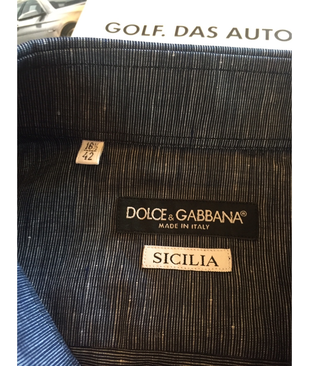 DOLCE&GABBANA Синяя льняная классическая рубашка, фото 3