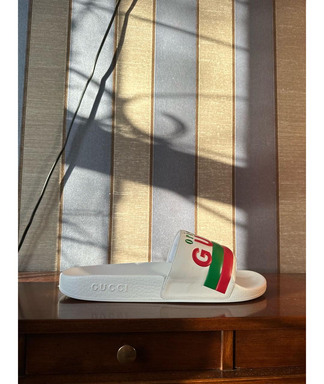 GUCCI Белые кожаные шлепанцы, фото 8