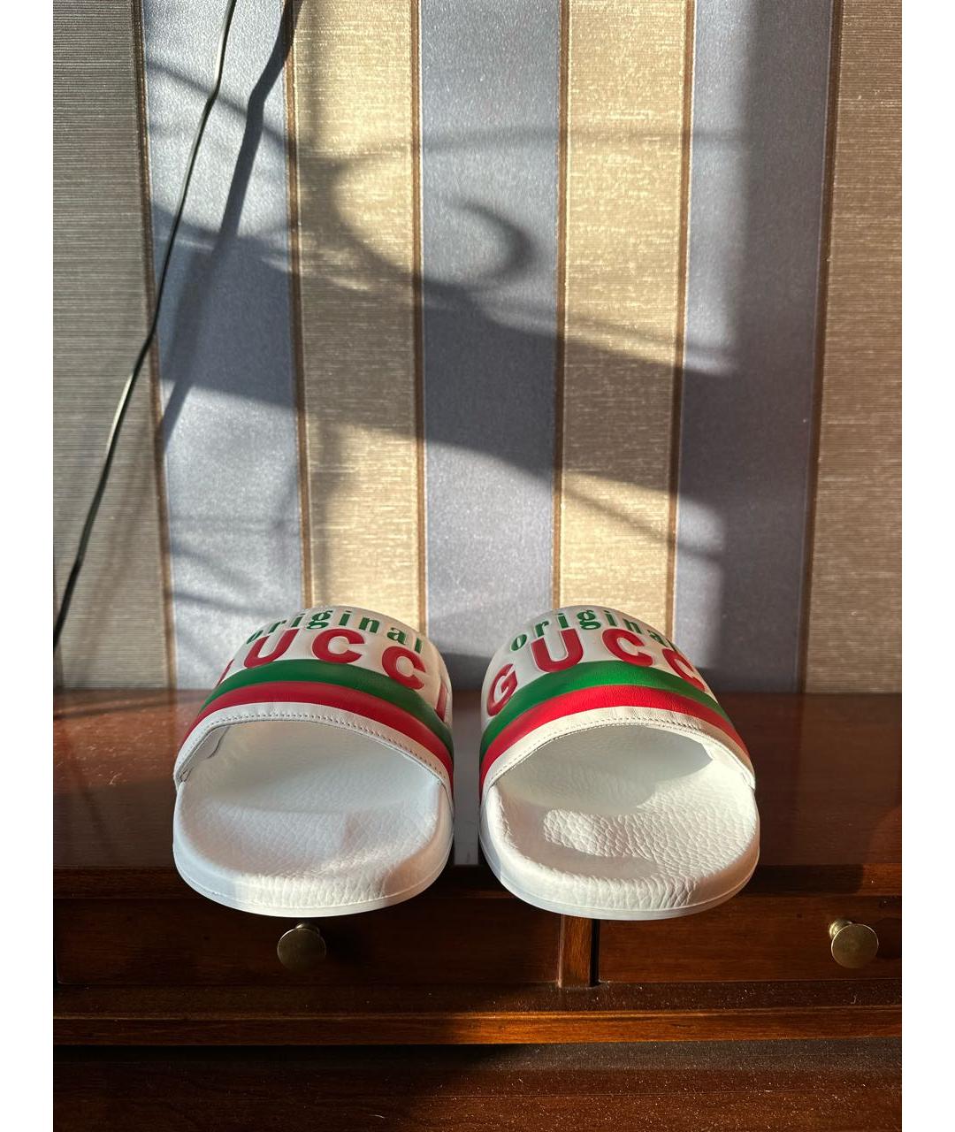 GUCCI Белые кожаные шлепанцы, фото 2