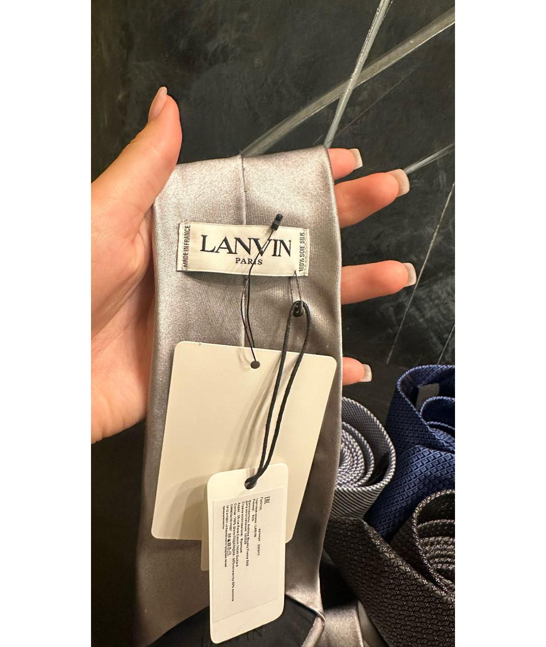 LANVIN Серый шелковый галстук, фото 2