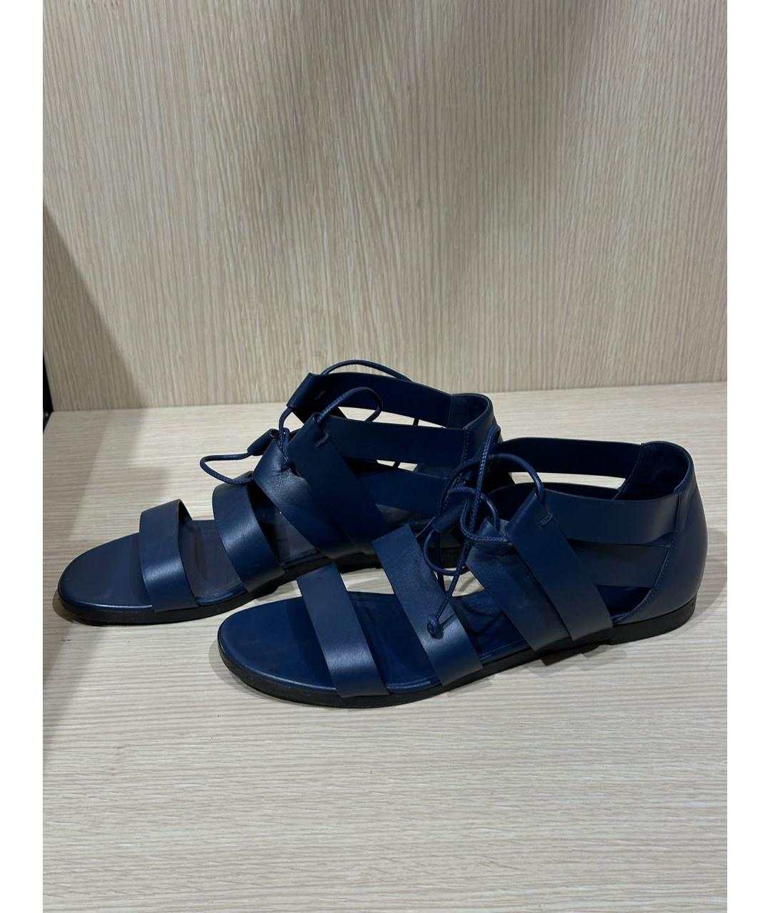 HERMES Темно-синие кожаные босоножки, фото 5